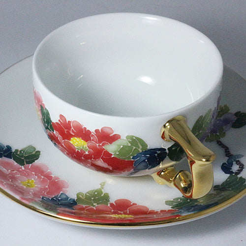 經典富貴牡丹-雲耳咖啡杯盤組-彩色牡丹