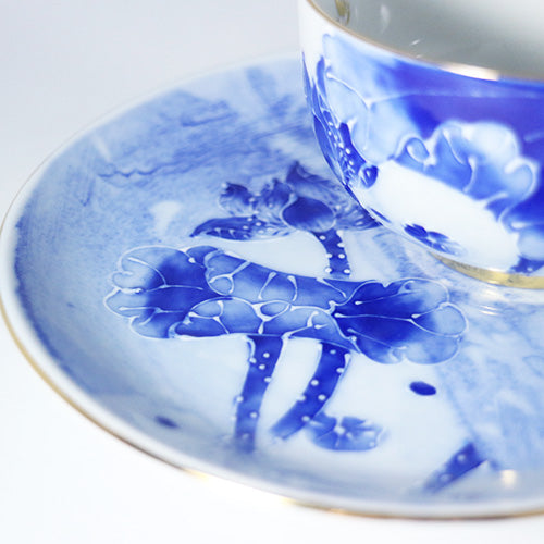 古典青花-雲耳咖啡杯盤組-流釉荷花