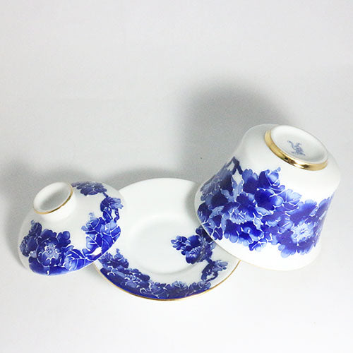古典青花-三件式蓋杯-青花牡丹